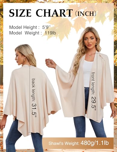 PULI Womens Large Cross Front Poncho Sweater Wrap Topper Knitted Elegant Shawls Cape for Fall Winter - color: 1-beige