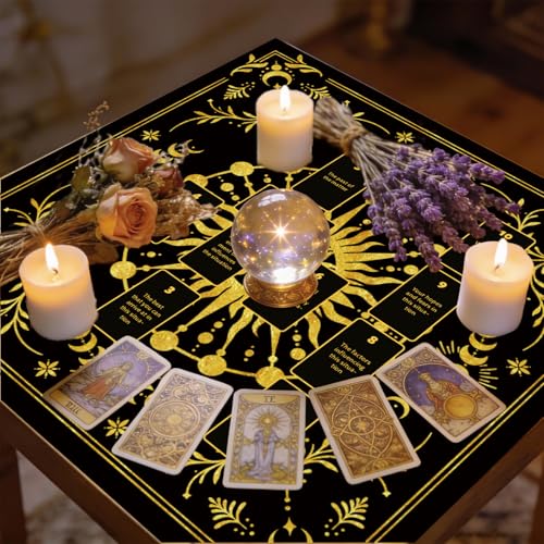 Tarot Altar Cloth Black Tablecloth Sun Lunar Phase Star Print Square Card Table Tablecloth with Velvet Tarot Card Bag for Reading Rituals Crystals Spiritual Divination Witchcraft Supplies - color: Sun Moon Stars