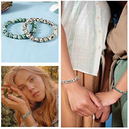 Bivei Natural Gemstone Semi Precious Healing Crystals Handmade Stretchy Round Beads Bracelet,Stocking Stuffers for Women Enhance Positive Energy - color: 8mm Dalmatian Jasper & Green Jasper (Inner Strength), size: Small: 6.5-6.7 inch