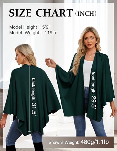 PULI Womens Large Cross Front Poncho Sweater Wrap Topper Knitted Elegant Shawls Cape for Fall Winter - color: 1-emerald Green