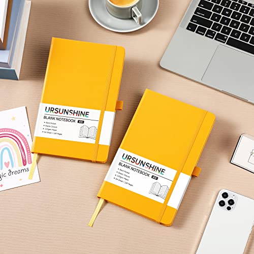 Blank Journal/Notebook - Classic Notebook/Journal with Ribbon Divider, Hardcover with Thick Paper, 5.3'' x 8.26'', Banded + Pen Holder +Inner Pocket - Yellow - color: Yellow, size: Unruled