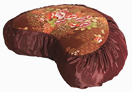 Meditation Cushion Crescent Zafu Pillow - Japanese Silk Brown - color: Japanese Silk Brown
