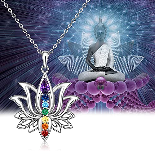 Chakra Necklaces for Women Lotus Flower Necklace Sterling Silver Mandala Yoga Lotus Pendant 7 Chakra Jewelry Gifts