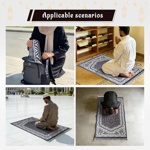 Muslim Prayer Mat, 2-in-1 Washable Prayer Rug with Removable Cover, Thick Padded Foam Janamaz Sajadah, Non Slip Islamic Prayer Mat for Men Women, Travel 31.5"x47.2" - color: Black
