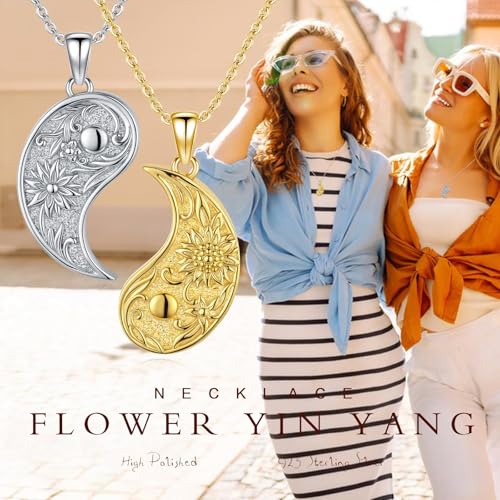 Yin Yang Necklaces for Women Men 925 Sterling Silver Pendant Necklace Yin Yang Jewelry for Women Men Couples - style: Flower