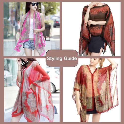 Women's Floral Ice Silk Cooling Sunproof Shawl UV Blocking Lightweight Multi-Way Wrap Beach Cover-Up Chiffon Scarf