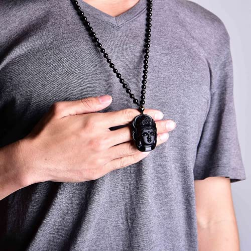 Meditation Necklace, Natural Obsidian Hand Carved Buddha Pendant Fashion Necklace Creative Jewelry