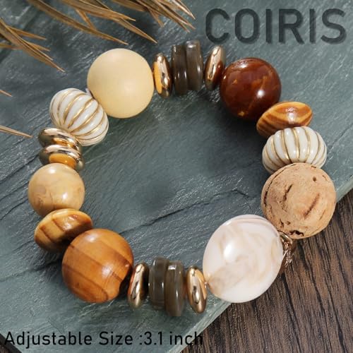 Multi Beaded Statement Bracelet Wooden Acrylic Beads Stretch Chunky Beads Bracelet for Wome Gift(BR-1215-Orange Mix)