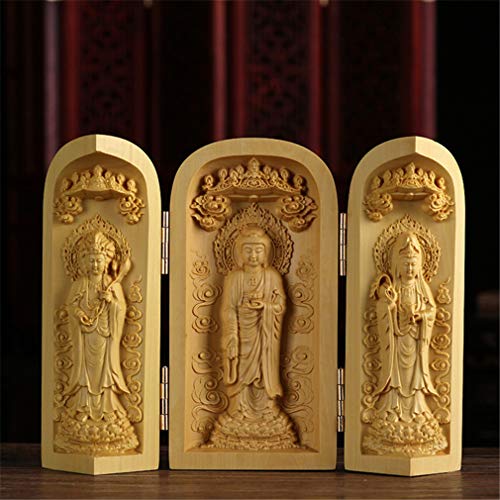 Ulalaza Boxwood Buddha Statue Solid Wood Carvings Carved Locker Box Sculpture Decoration - color: Style-2