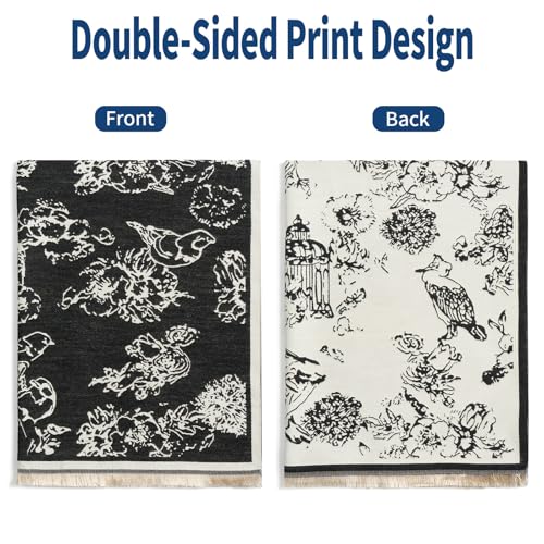 QIUTIMIY Pashmina Shawl Wraps for Womens Winter Scarf Reversible Pattern Designer Ladies Shawls and Wraps for Evening Dresses - color: Flower8-black