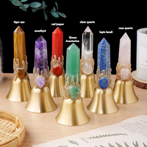 Super Loud Solid Brass Handbells Altar Bells Natural Amethyst Tower Bell Chimes Witch's Bells Hand Percussion Instruments Call Bells for Meditation Prayer Reception Pet Feeding and Home Decoration