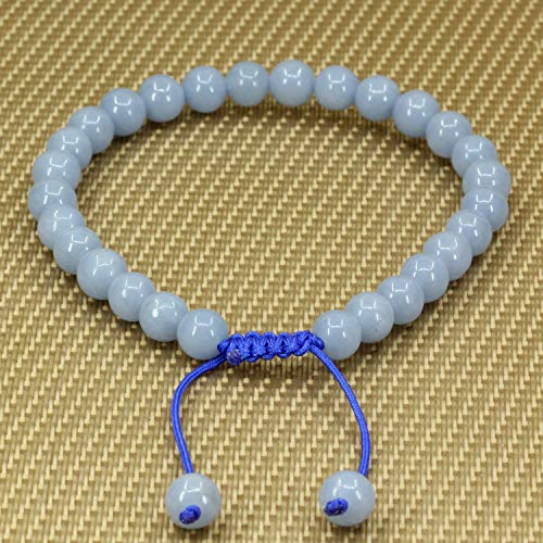 Angelstones Handmade Gemstone 6mm Round Beads Adjustable Braided Macrame Tassels Chakra Reiki Bracelets 7-9 inch Unisex - color: Blue Angelite