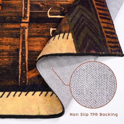 ASPMIZ 2x7 Rustic Runner Rug Non-Slip Washable — Buffalo Plaid Log Cabin Bear Deer Fox Design, Soft Faux Wool Hallway Carpet Runner for Entryway Kitchen, Brown - color: Brown, size: 2' X 7' (Runner)