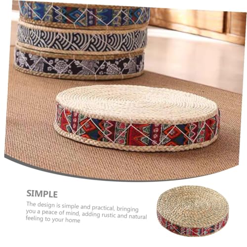 Woven Meditation Cushion Floor Pad Round Straw Sitting Mat 30cm Diameter 7cm Height Handmade Floor Cushion for Adults Yoga and Zen Seating