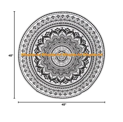 Sophia-Art Yoga Cotton Mat Tablecloth Tapestry Spread Circle Indian Black Mandala Gypsy Meditation Towel Hippie Rug Picnic Table Cover Beach Beach Round Blanket Mandala Round (Pattern015, 48 Inches) - size: 48" (Round)