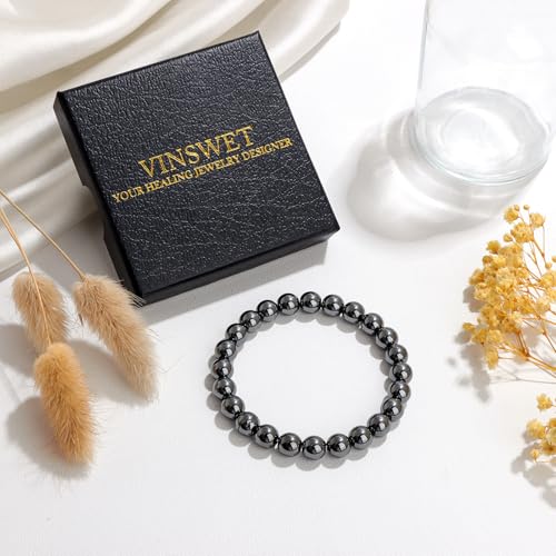 Vinswet 4mm 6mm 8mm Healing Crystal Bracelets for Women Men Natural Stone Beaded Stretch Bracelet Handmade Gemstone Reiki Spiritual Jewelry Gifts - color: Hematite, size: 8mm