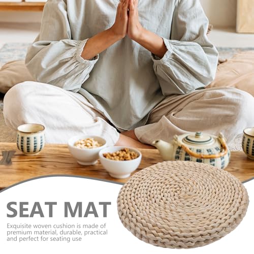 Toyvian Woven Double-Layer Tatami Meditation Floor Cushion 30x30cm Corn Husk Seat Pad Thickened Sitting Mat for Zen Practice and Compact Area Seating
