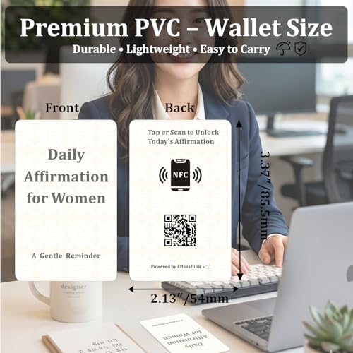 Daily Affirmation Card for Women with NFC & QR – Tap or Scan for Daily Positive Affirmations – Self Love, Confidence, Mindfulness – No App, No Subscription – Wallet Size PVC (Gentle · Cream)