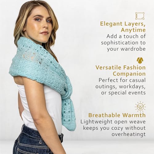 Open Weave Cocoon Shawl for Women, Cardigan Sweater, Lightweight Pashmina Shawl Wrap, Poncho Scarves for Women - color: Blue