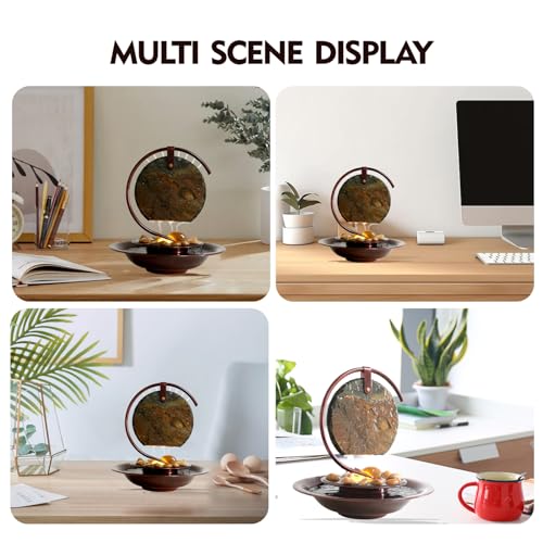 Indoor Tabletop Waterfall Moon Fountain, Home Décor Soothing Rain Sound Meditation Relaxing Fountains, Nature Slate Water Feature with Light for Room Office Desktop Decoration-13 Tall - size: Moon Fountain