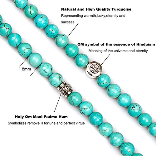 108 Mala Beads Necklace 7 Chakra Tree of Life Pendant Prayer Buddha Bracelets Healing Stone Yoga Men Women Jewelry - color: Rosary Prayer turquoise