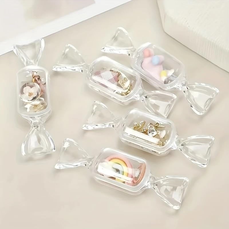 5PCS candy shaped mini transparent jewelry box,earring storage,used for accessories,pill organizers,and travel essentials, 5PCS