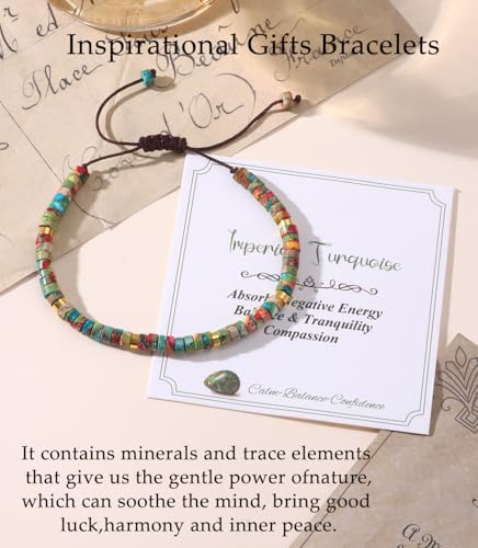 CASDAN Natural Crystal Beaded Bracelet for Women Natural Stone Adjustable Braided Rope Bracelets Spiritual Bracelet Inspirational Gifts - color: Imperial Turquoise
