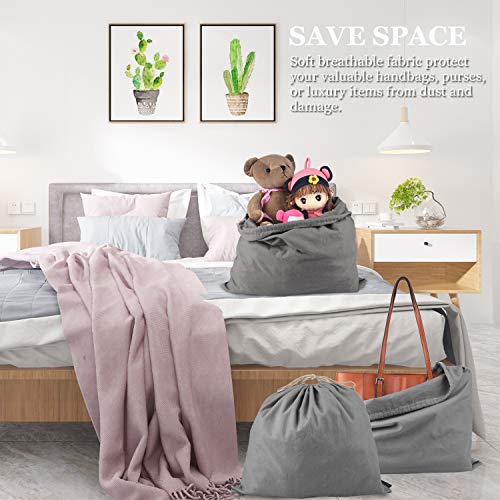 PlasMaller Dust Cover Storage Bags Purified 100% Cotton Flannel with Drawstring Pouch For Handbags Purses Pocketbooks Shoes Boots Set of 3 (Grey) - color: Grey