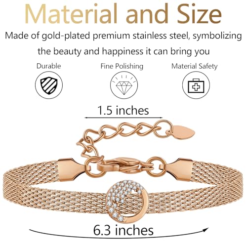 Mesh Link Gold Bracelet for Women 14K Gold Plated Clip Beads Dainty Bracelets Gift for Women - style: RoseGold-Wave