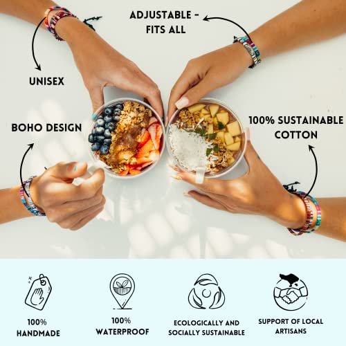 Made by Nami 2 Pcs Boho Surfer Bracelets for Women and Men Waterproof and Adjustable Braided Bracelets Set of 2 for Ethnic Hippie Style - color: Ruby Red & Aztec