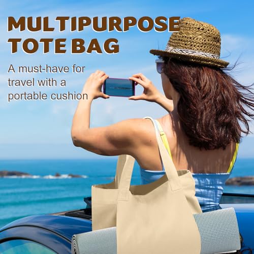 Yoga Mat Carrier, Gym Bag With Yoga Mat Holder, Women Canvas Tote With Shoulder Strap For Pilates, Travel, Office, Sports, Workout And Beach – Inner Zippered Pocket, Fits Standard And Small Mats - color: Beige