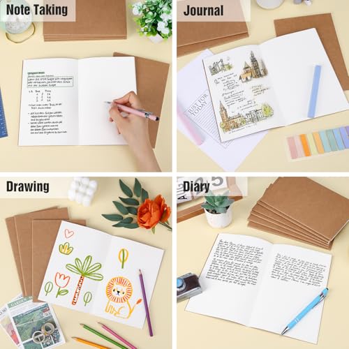 EOOUT 24 Pack Blank Kraft Notebooks, A5 Journals Notebook Bulk, Unlined Paper Sketchbooks, 8.3x5.5in 60 Pages Travel Journal Set for Journaling, Student, Kids, Writing - style: Blank-24pack