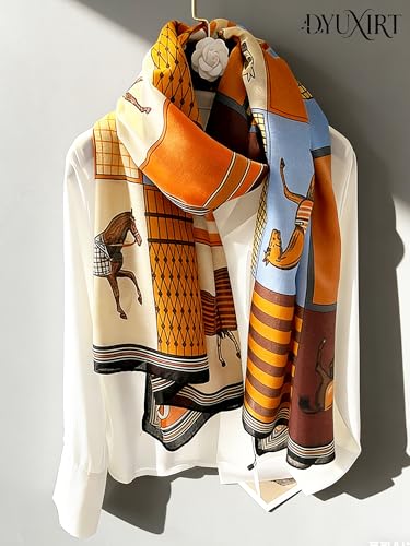 100% Mulberry Silk Oversized Women’s Sun-Shielding Shawl Formal Evening Neckwear Featherlight Airy - color: N6-geo-tone Scarf(69" X 21"inch)