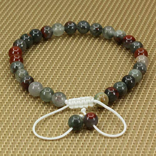 Angelstones Handmade Gemstone 6mm Round Beads Adjustable Braided Macrame Tassels Chakra Reiki Bracelets 7-9 inch Unisex - color: African Bloodstone