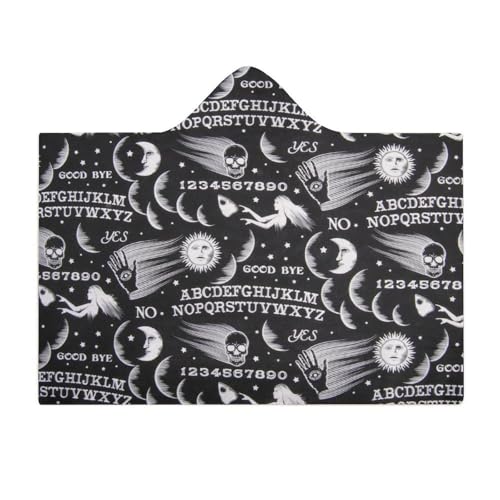 Skull Moon Sun Gothic Witch Board Seamless Black Large Size Comfortable Hooded Blanket, Warm Blanket 50"x60" - color: Skull Moon Sun Gothic Witch Board Seamless Bl, size: 50"x60"