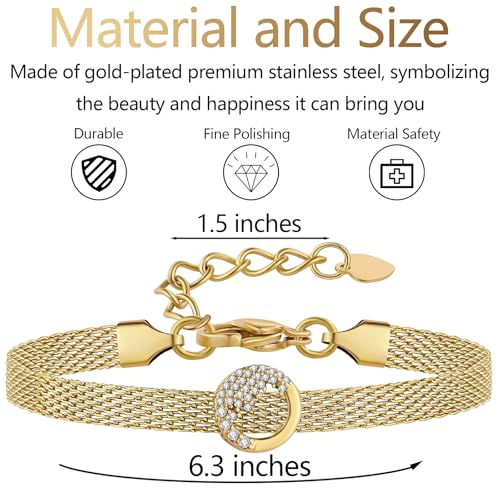 Mesh Link Gold Bracelet for Women 14K Gold Plated Clip Beads Dainty Bracelets Gift for Women - style: Gold-Wave