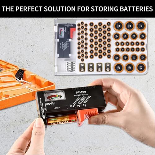 Battery Organizer Storage Box with Tester, Clear Lid Battery Organizer Storage Case, Holder Battery Carrying Case(Batteries are Not Included)