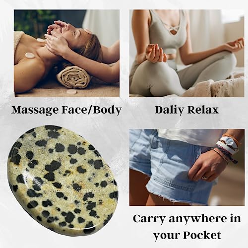 Amazing Gemstone Dalmatian Jasper Worry Stone, Healing Crystals - Piedra Crystal Fidget for Gift, Meditation, Calming, Relaxation, Stress Relief - color: Dalmatian Jasper