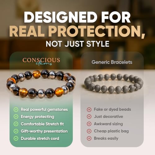 Conscious Items Protection Bracelets for Women & Men, Healing Crystal Bracelet with Natural Stones for Energy Shielding, Grounding, Stress, & Negative Energy Protection - style: The Triple Protection Bracelet