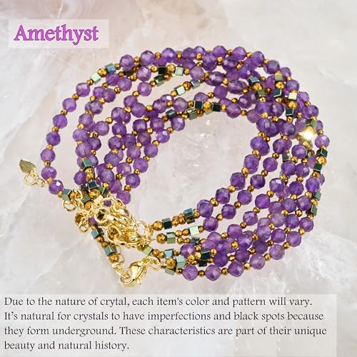 Farfume Beaded Bracelets for Women, Chakra Crystal 4mm Beads Gemstone Natural Stone Bead Spiritual Jewelry Gifts for Women - color: Purple Amethyst-Wisdom