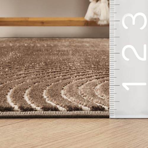 Abani Neutral Collection Brown Area Rug 6' x 9' for Living Room, Bedroom - Mid-Century Concentric Circle Design - Durable & Easy to Clean - color: Brown, size: 6' x 9' (Rectangular)