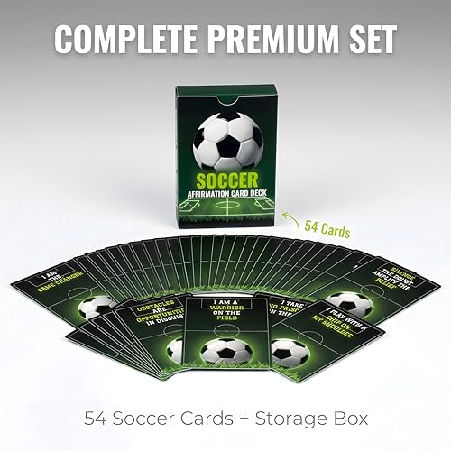 Soccer Affirmation Cards for Kids Teens – 54 Motivational Cards for Confidence, Focus & Game Day Preparation – Fun Soccer Gift for Players & Coaches