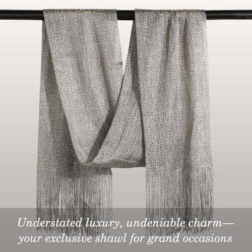 Sumolux Shawls Wraps for Evening Dresses Metallic Glitter Shawls Scarf for Women Sparkling Wedding with Free Buckle - color: Dark Grey With Gold Threads