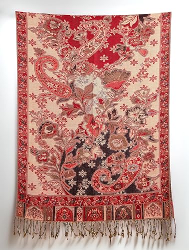 Achillea Elegant Paisley Floral Pashmina Shawl and Wrap β Boho Rave Scarf for Festival, Travel & Everyday Wear - color: Burgundy Burnt Orange
