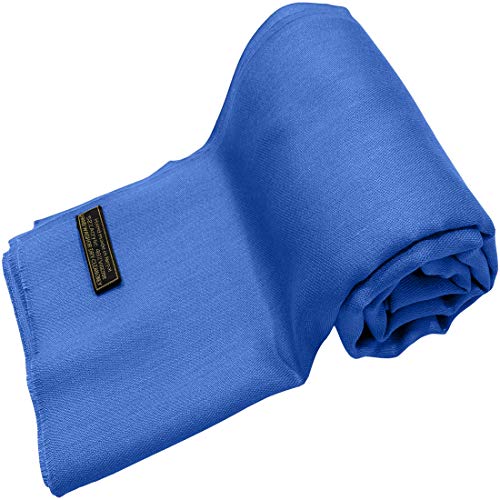 CJ Apparel Solid Color Fringe Design Fringe Shawl Scarf Wrap Stole Throw Head Wrap Pashmina Gift Hand Made in Nepal New - color: Blue Fc1009