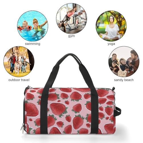Strawberry Fruit Pink Large Capacity Portable Fitness Bag, Easy to Carry - color: Strawberry Fruit Pink