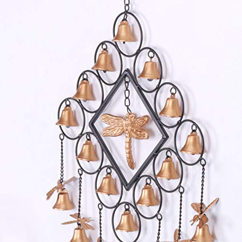 Distressed Metal Dragonfly Wind Chime, Unique Diamond Shape Wind Bell Chime with Hook, Decorative Chime for Garden, Patio, Balcony (Gold)