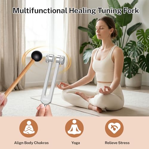 128Hz Aluminum Alloy Tuning Fork, Sound Vibration Tool with Silicone Hammer & Storage Pouch, Relaxing Vibration Device for Yoga Meditation, Daily Stress Calming & Body Leisure Care
