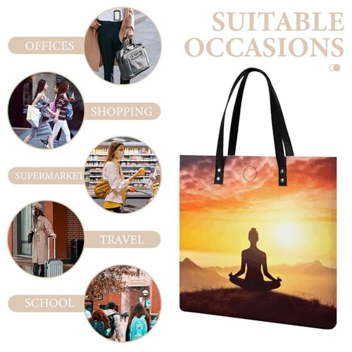 Yoga Meditation Leather Tote Handbag Top Handle Ladies Shoulder Bags Large Travel Messenger Gym Totes Work Bags Tote Bag for Women