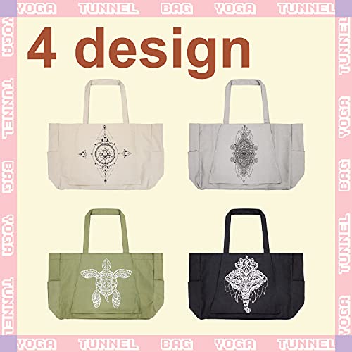 Burro Chakra Themed Yoga Mat Cotton Tote Bag with Mat Carrier Pocket Extra Pocket Inside (YB105 IVORY)